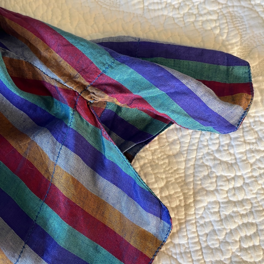 Vintage Silk & Cotton Colorful Striped Button-Up Top & Skirt Set. - Picture 7 of 8